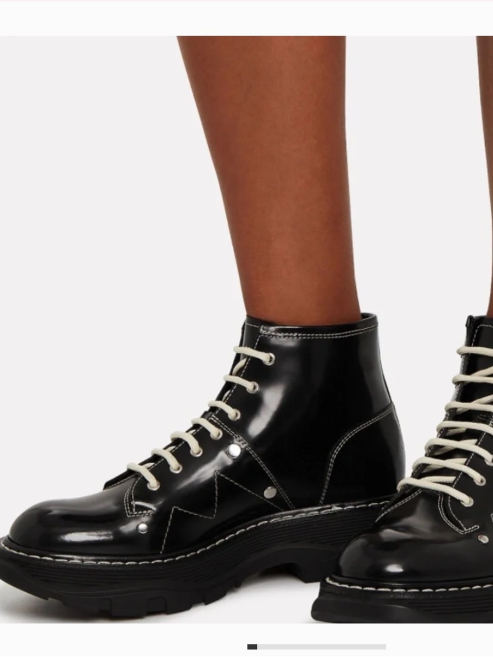 Alexander McQueen tread Black Gloss Lace-Up Combat Boots Contrast Laces NWOT